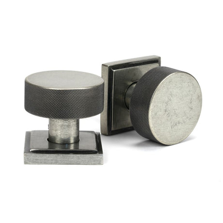 This is an image showing From The Anvil - Pewter Brompton Mortice/Rim Knob Set (Square) available from trade door handles, quick delivery and discounted prices