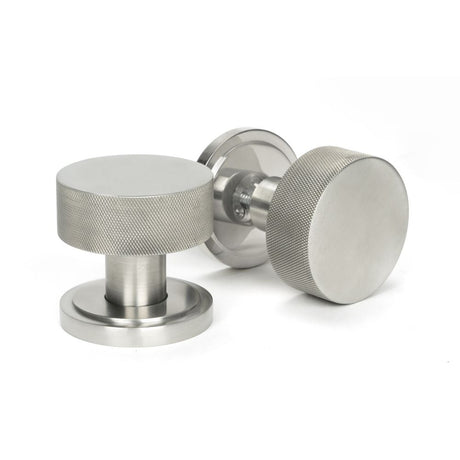This is an image showing From The Anvil - Satin Marine SS (316) Brompton Mortice/Rim Knob Set (Art Deco) available from trade door handles, quick delivery and discounted prices
