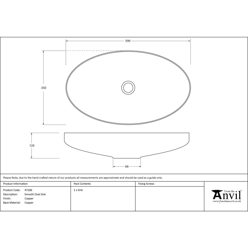 This is an image showing From The Anvil - Smooth Copper Oval Sink available from trade door handles, quick delivery and discounted prices