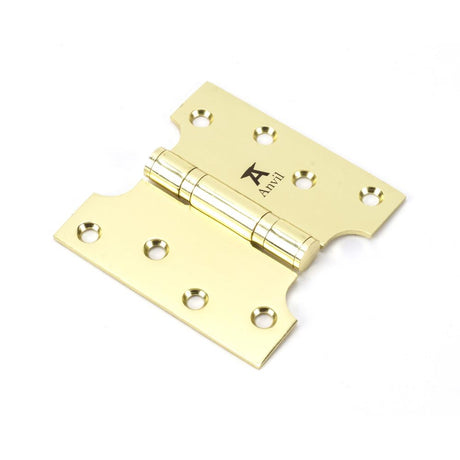 This is an image showing From The Anvil - Polished Brass 4" x 2" x 4"  Parliament Hinge (pair) ss available from trade door handles, quick delivery and discounted prices