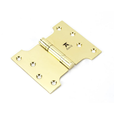 This is an image showing From The Anvil - Polished Brass 4" x 3" x 5"  Parliament Hinge (pair) ss available from trade door handles, quick delivery and discounted prices