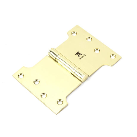 This is an image showing From The Anvil - Polished Brass 4" x 4" x 6"  Parliament Hinge (pair) ss available from trade door handles, quick delivery and discounted prices