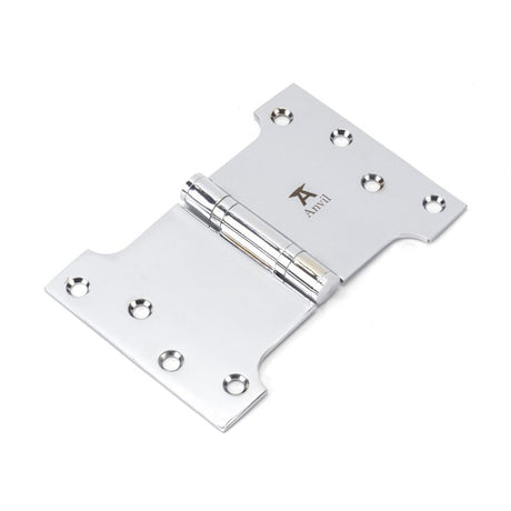 This is an image showing From The Anvil - Polished Chrome 4" x 4" x 6"  Parliament Hinge (pair) ss available from trade door handles, quick delivery and discounted prices
