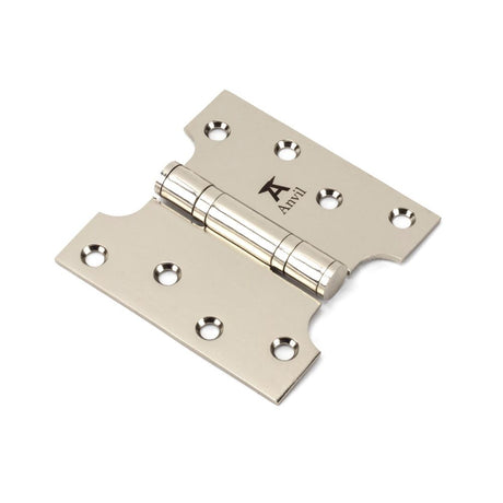 This is an image showing From The Anvil - Polished Nickel 4" x 2" x 4"  Parliament Hinge (pair) ss available from trade door handles, quick delivery and discounted prices