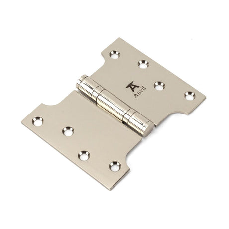 This is an image showing From The Anvil - Polished Nickel 4" x 3" x 5"  Parliament Hinge (pair) ss available from trade door handles, quick delivery and discounted prices