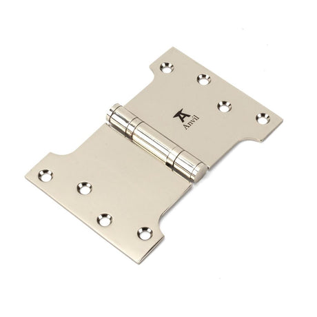 This is an image showing From The Anvil - Polished Nickel 4" x 4" x 6"  Parliament Hinge (pair) ss available from trade door handles, quick delivery and discounted prices