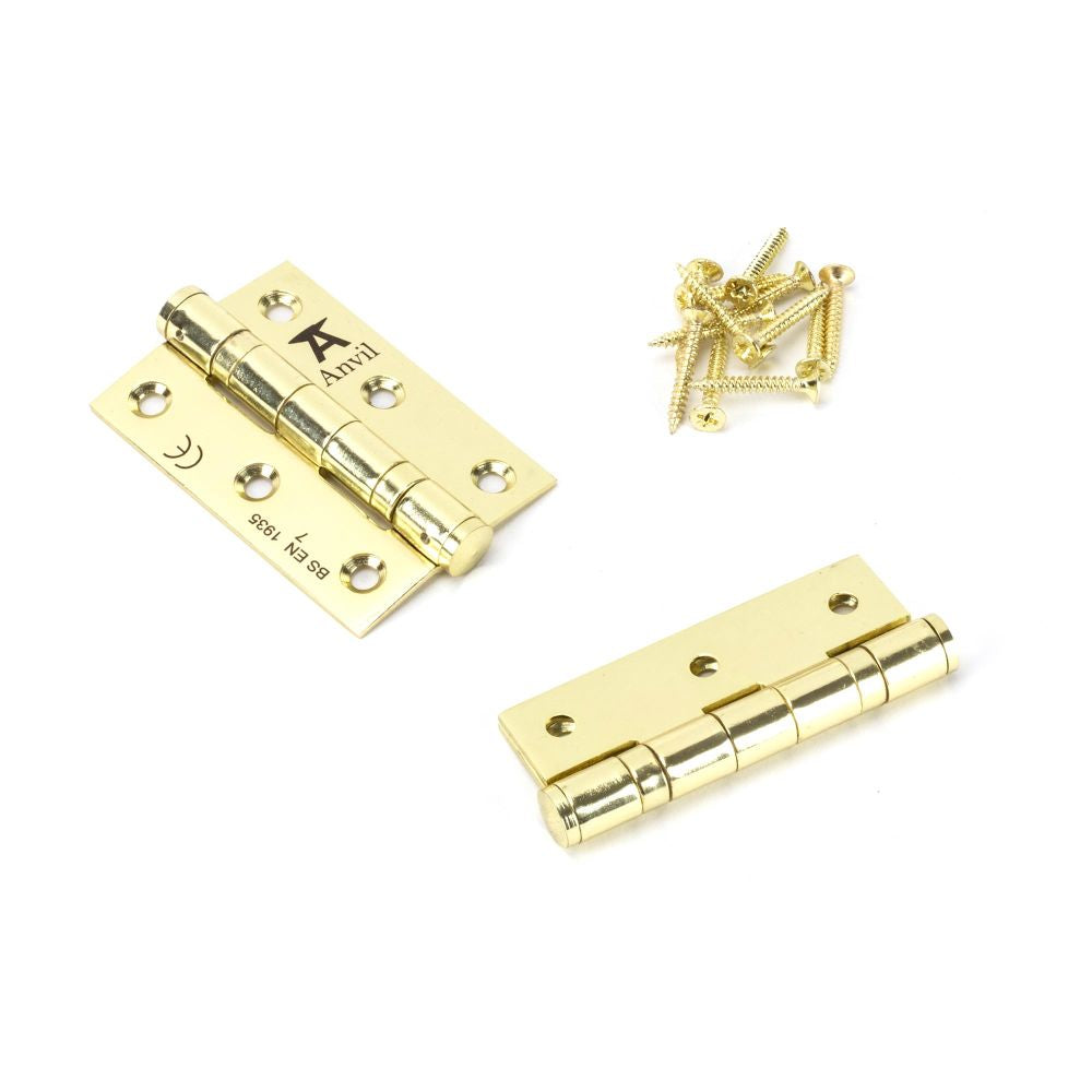 This is an image showing From The Anvil - Polished Brass 3" Ball Bearing Butt Hinge (pair) ss available from trade door handles, quick delivery and discounted prices