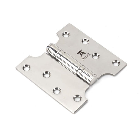 This is an image showing From The Anvil - Polished SS 4" x 2" x 4"  Parliament Hinge (pair) available from trade door handles, quick delivery and discounted prices