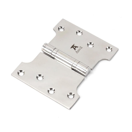 This is an image showing From The Anvil - Polished SS 4" x 3" x 5"  Parliament Hinge (pair) available from trade door handles, quick delivery and discounted prices