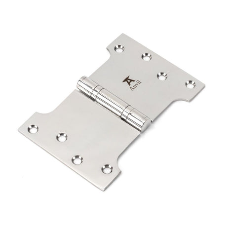 This is an image showing From The Anvil - Polished SS 4" x 4" x 6"  Parliament Hinge (pair) available from trade door handles, quick delivery and discounted prices