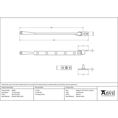 This is an image showing From The Anvil - Satin Marine SS (316) 12" Avon Stay available from trade door handles, quick delivery and discounted prices