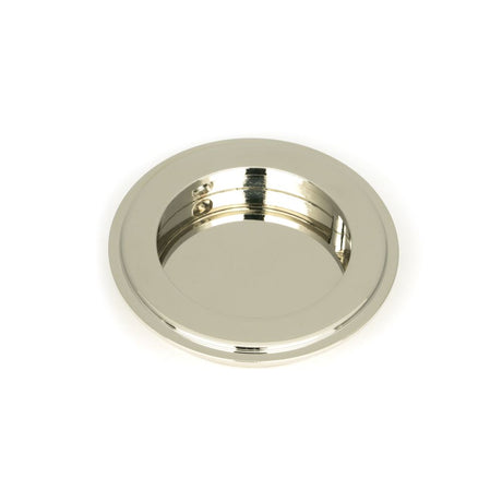 This is an image showing From The Anvil - Polished Nickel 75mm Art Deco Round Pull available from trade door handles, quick delivery and discounted prices
