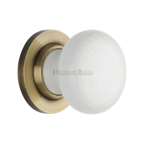 This is an image of a Heritage Brass - White Crackle Knob with Antique Brass base, 7010-at that is available to order from Trade Door Handles in Kendal.