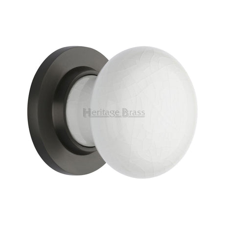 This is an image of a Heritage Brass - White Crackle Knob with Matt Bronze base, 7010-mb that is available to order from Trade Door Handles in Kendal.