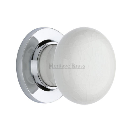 This is an image of a Heritage Brass - White Crackle Knob with Polished Chrome base, 7010-pc that is available to order from Trade Door Handles in Kendal.