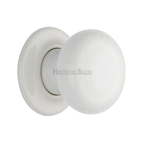 This is an image of a Heritage Brass - White Crackle Knob with Porcelain base, 7010-pr that is available to order from Trade Door Handles in Kendal.