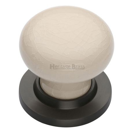 This is an image of a Heritage Brass - Cream Crackle Knob with Matt Bronze base, 8010-mb that is available to order from Trade Door Handles in Kendal.