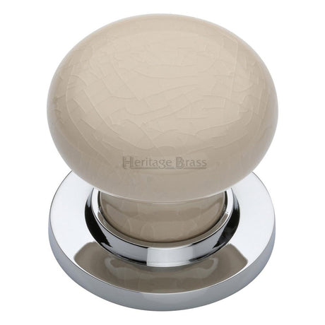 This is an image of a Heritage Brass - Cream Crackle Knob with Polished Chrome base, 8010-pc that is available to order from Trade Door Handles in Kendal.