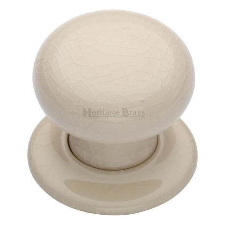 This is an image of a Heritage Brass - Cream Crackle Knob with Porcelain base, 8010-pr that is available to order from Trade Door Handles in Kendal.