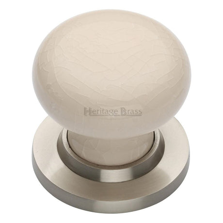 This is an image of a Heritage Brass - Cream Crackle Knob with Satin Nickel base, 8010-sn that is available to order from Trade Door Handles in Kendal.