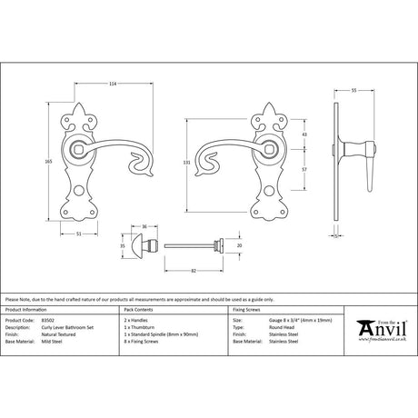 This is an image showing From The Anvil - Natural Textured Curly Lever Bathroom Set available from trade door handles, quick delivery and discounted prices