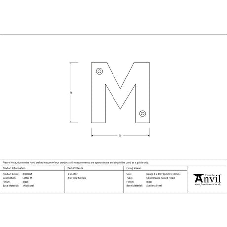 This is an image showing From The Anvil - Black Letter M available from trade door handles, quick delivery and discounted prices