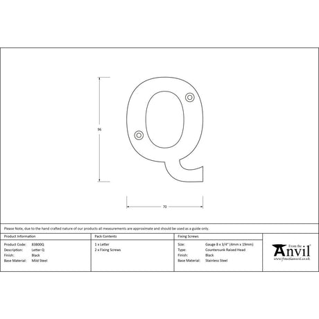 This is an image showing From The Anvil - Black Letter Q available from trade door handles, quick delivery and discounted prices