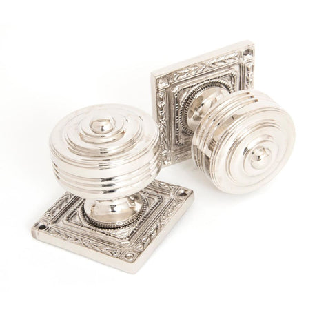 This is an image showing From The Anvil - Polished Nickel Tewkesbury Square Mortice Knob Set available from trade door handles, quick delivery and discounted prices
