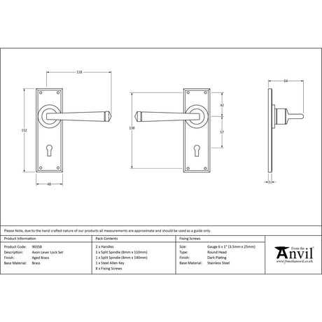 This is an image showing From The Anvil - Aged Brass Avon Lever Lock Set available from trade door handles, quick delivery and discounted prices