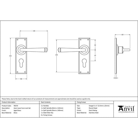 This is an image showing From The Anvil - Aged Brass Avon Lever Euro Lock Set available from trade door handles, quick delivery and discounted prices