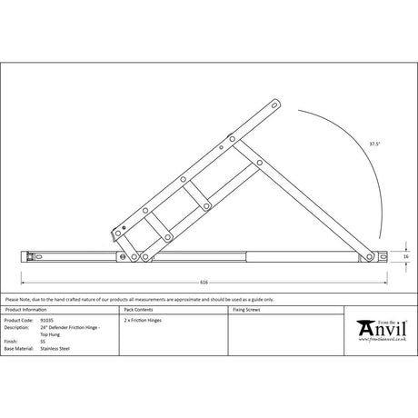 This is an image showing From The Anvil - SS 24" Defender Friction Hinge - Top Hung available from trade door handles, quick delivery and discounted prices
