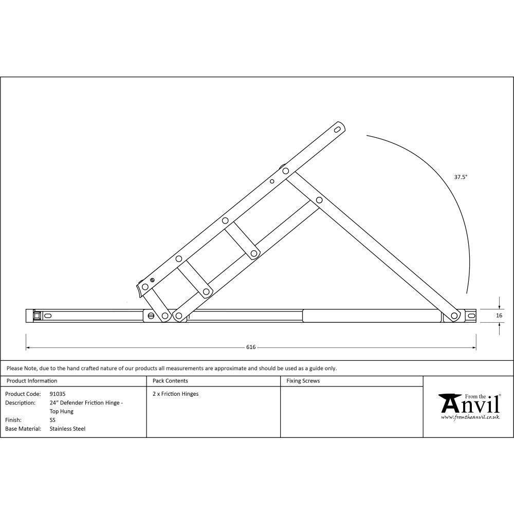This is an image showing From The Anvil - SS 24" Defender Friction Hinge - Top Hung available from trade door handles, quick delivery and discounted prices