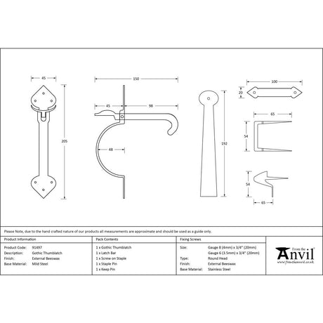 This is an image showing From The Anvil - External Beeswax Gothic Thumblatch available from trade door handles, quick delivery and discounted prices