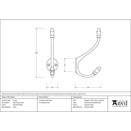This is an image showing From The Anvil - Polished Nickel Hat & Coat Hook available from trade door handles, quick delivery and discounted prices