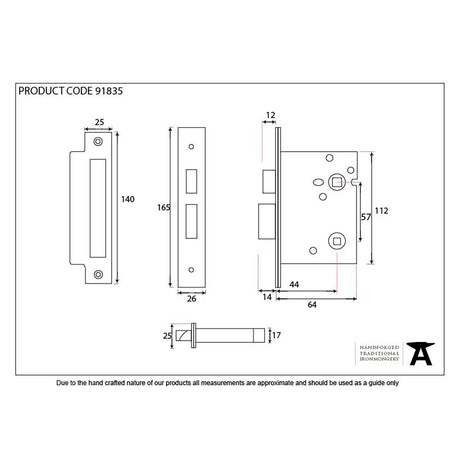 This is an image showing From The Anvil - PVD 2 1/2" Heavy Duty Bathroom Mortice Lock available from trade door handles, quick delivery and discounted prices