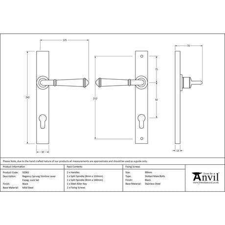 This is an image showing From The Anvil - Black Regency Slimline Lever Espag. Lock Set available from trade door handles, quick delivery and discounted prices