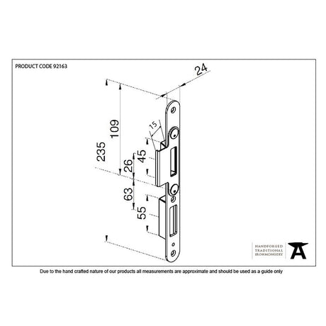 This is an image showing From The Anvil - BZP Winkhaus Centre Latch Keep RH 44mm Door available from trade door handles, quick delivery and discounted prices