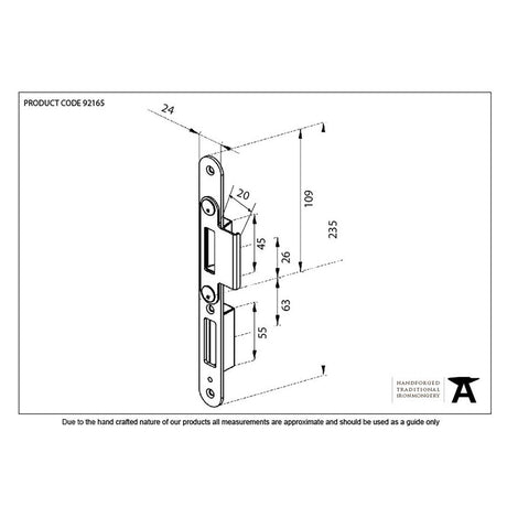 This is an image showing From The Anvil - BZP Winkhaus Centre Latch Keep LH 56mm Door available from trade door handles, quick delivery and discounted prices