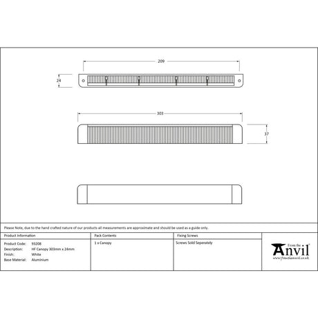 This is an image showing From The Anvil - White HF Canopy 303mm x 24mm available from trade door handles, quick delivery and discounted prices