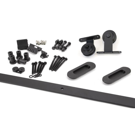 This is an image showing From The Anvil - 100kg Black (Top Mount) Sliding Door Hardware Kit (2m Track) available from trade door handles, quick delivery and discounted prices