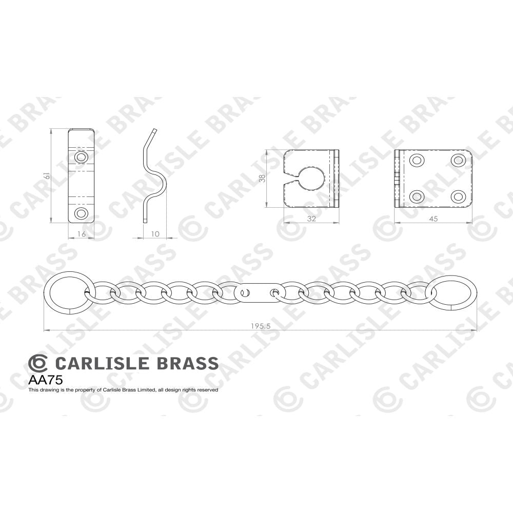This image is a line drwaing of a Carlisle Brass - Heavy Door Chain - Polished Chrome available to order from Trade Door Handles in Kendal