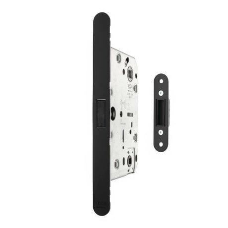 This is an image of AGB Revolution XT Magnetic Bathroom Lock 60mm backset - Matt Black available to order from Trade Door Handles.