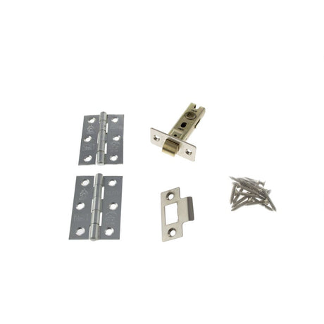 This is an image of Atlantic Latch Pack [CE] 2.5" (Latch x1) + 3"x2" (Hinge x2) - Polished Nickel available to order from Trade Door Handles.