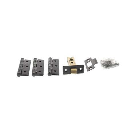 This is an image of Atlantic Latch Pack [CE] 2.5" (Latch x1) + 3"x2" (Hinge x3) - Matt Black available to order from Trade Door Handles.