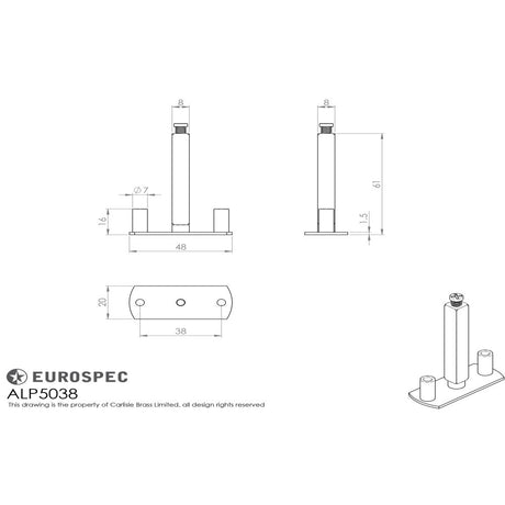This image is a line drwaing of a Eurospec - 1/2 Set Fixing Plate for bolt through furniture available to order from Trade Door Handles in Kendal
