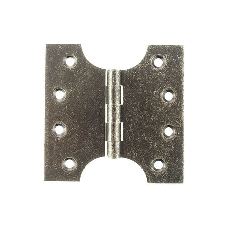 This is an image of Atlantic (Solid Brass) Parliament Hinges 4" x 2" x 4mm - Distressed Silver available to order from Trade Door Handles.
