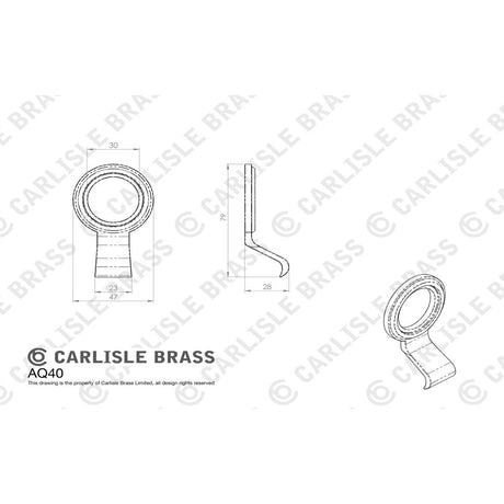 This image is a line drwaing of a Carlisle Brass - Architectural Quality Cylinder Latch Pull - Polished Brass available to order from Trade Door Handles in Kendal