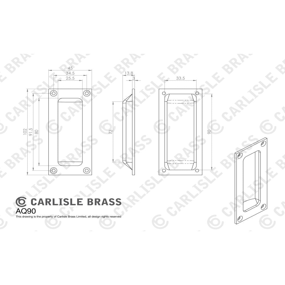 This image is a line drwaing of a Carlisle Brass - Flush Pull - Polished Brass available to order from Trade Door Handles in Kendal