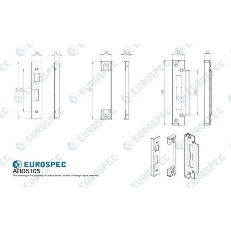 This image is a line drwaing of a Eurospec - BS Rebate Set (Sash Lock) - Satin Stainless Steel available to order from Trade Door Handles in Kendal