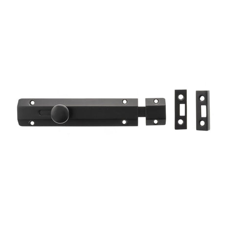 This is an image of Atlantic Solid Brass Surface Door Bolt 6" - Matt Black available to order from Trade Door Handles.